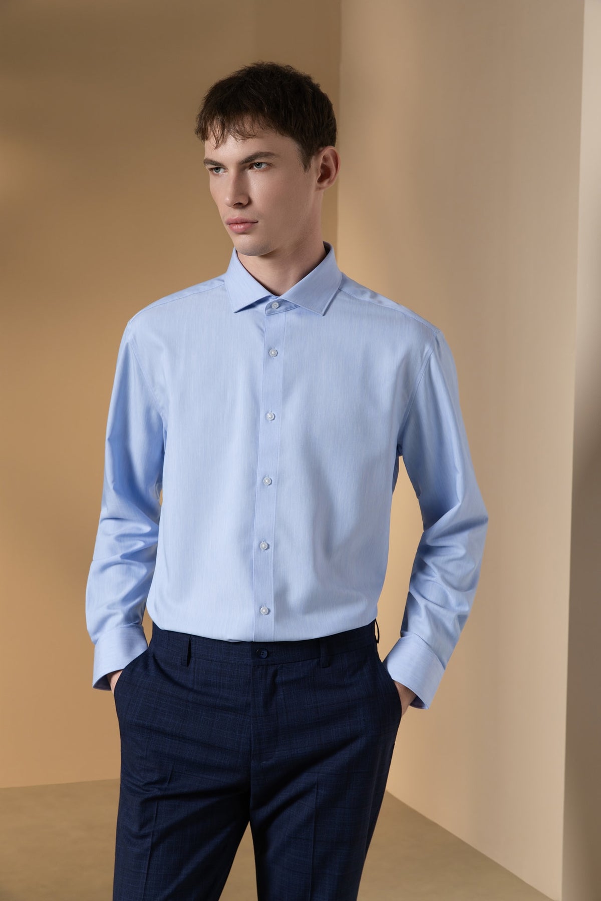 Non-Iron Dry Semi Solid Smart Fit Long Sleeve Shirt