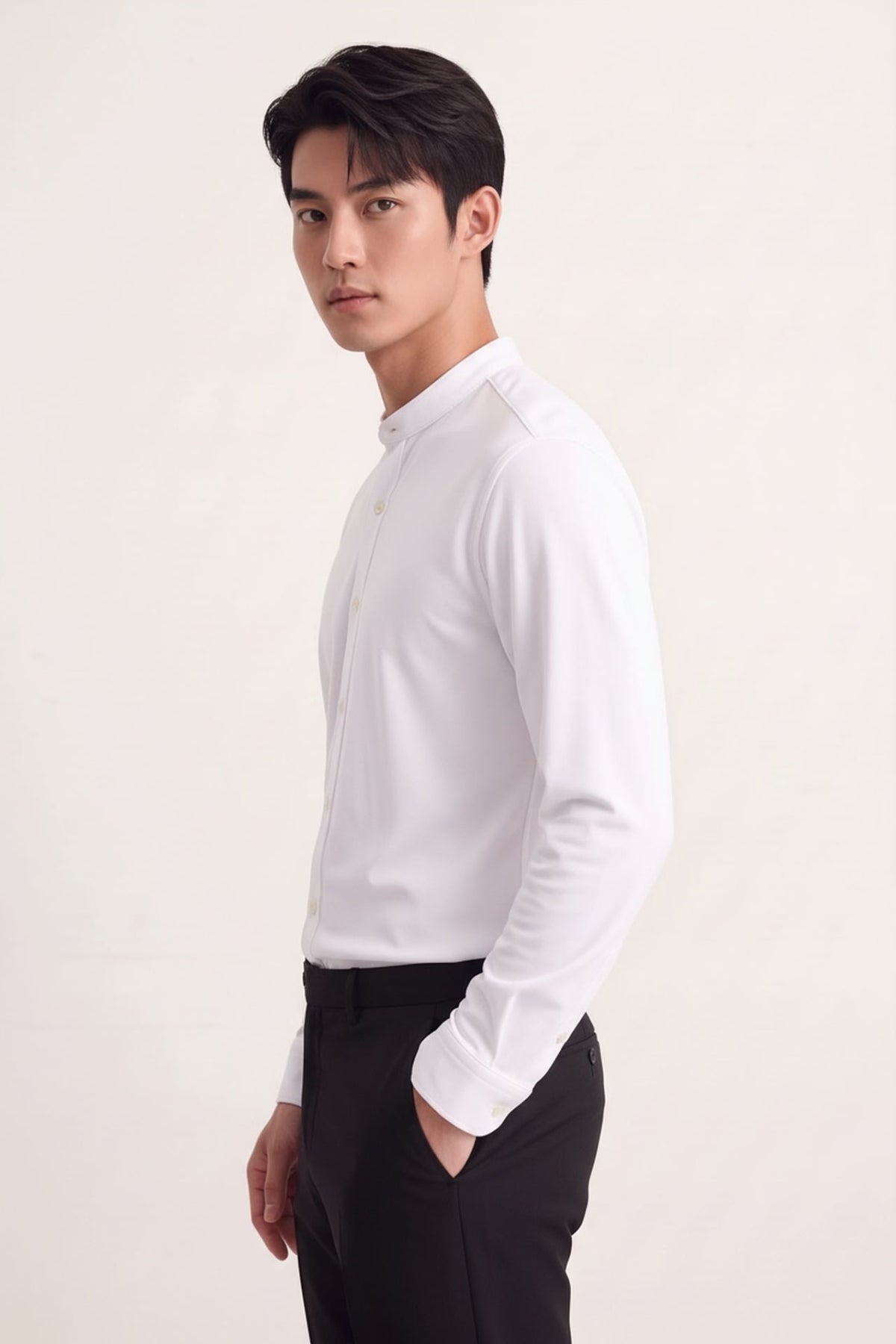 Poly Knit Comfort Fit Stand Collar Long Sleeve Shirt