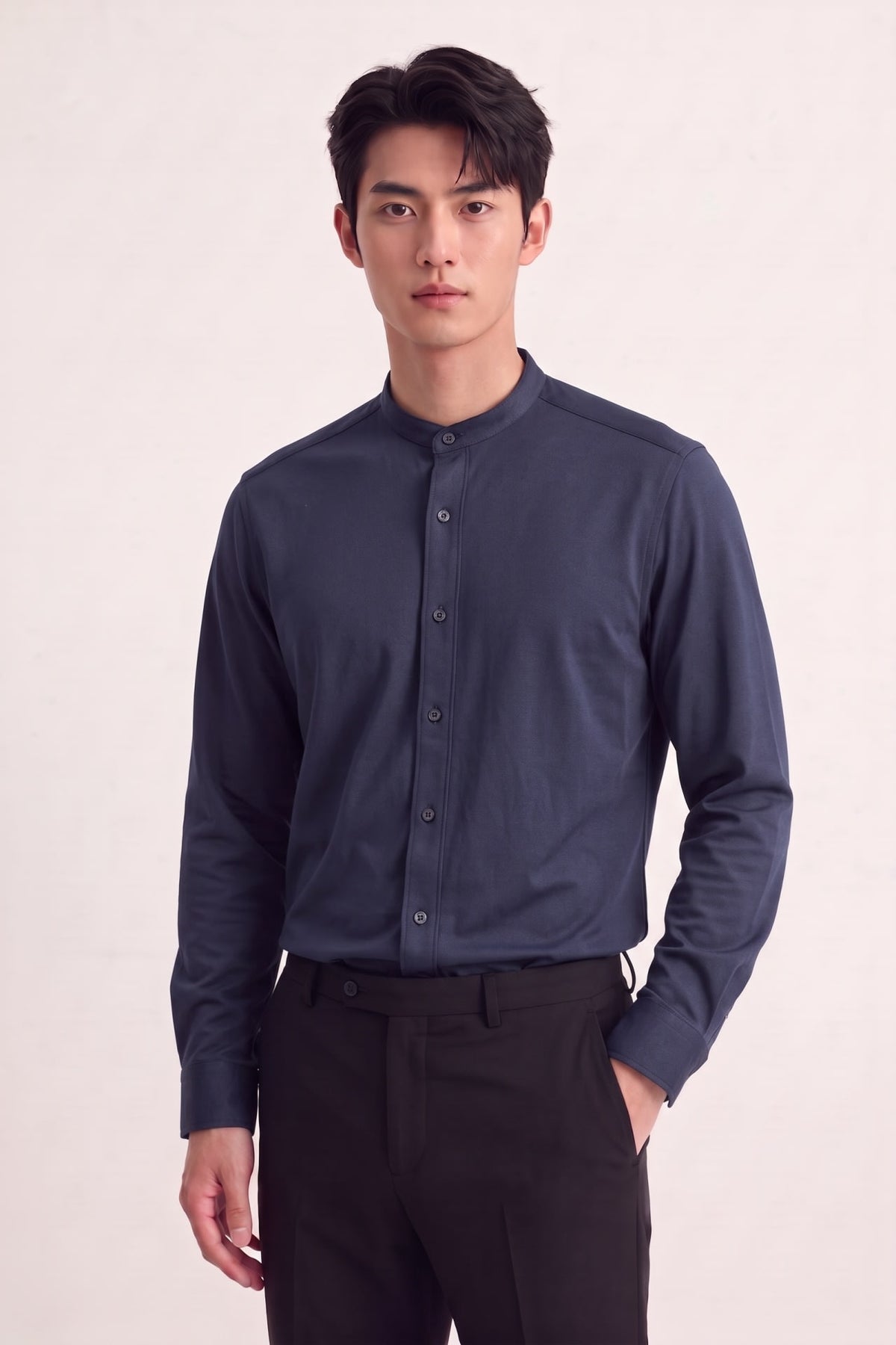Poly Knit Comfort Fit Stand Collar Long Sleeve Shirt