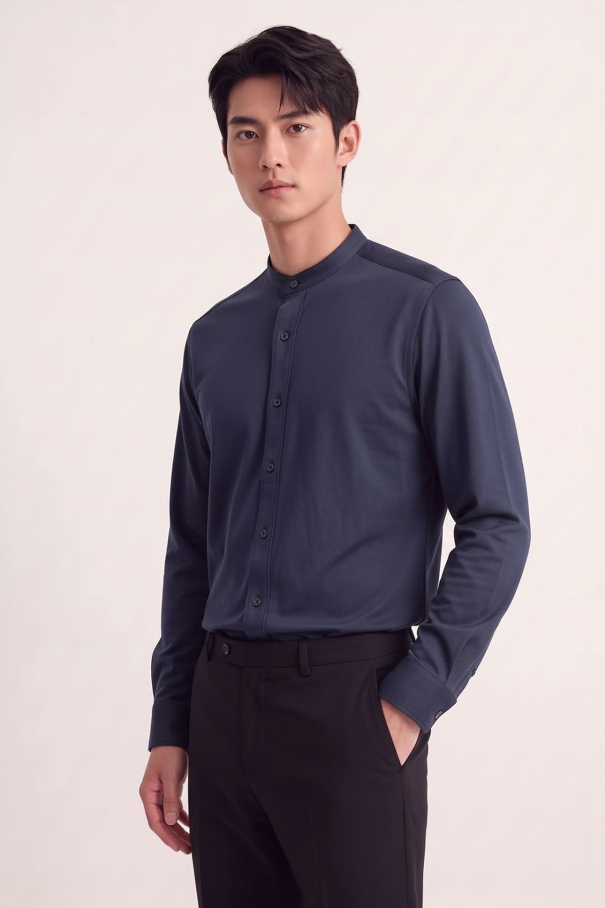 Poly Knit Comfort Fit Stand Collar Long Sleeve Shirt