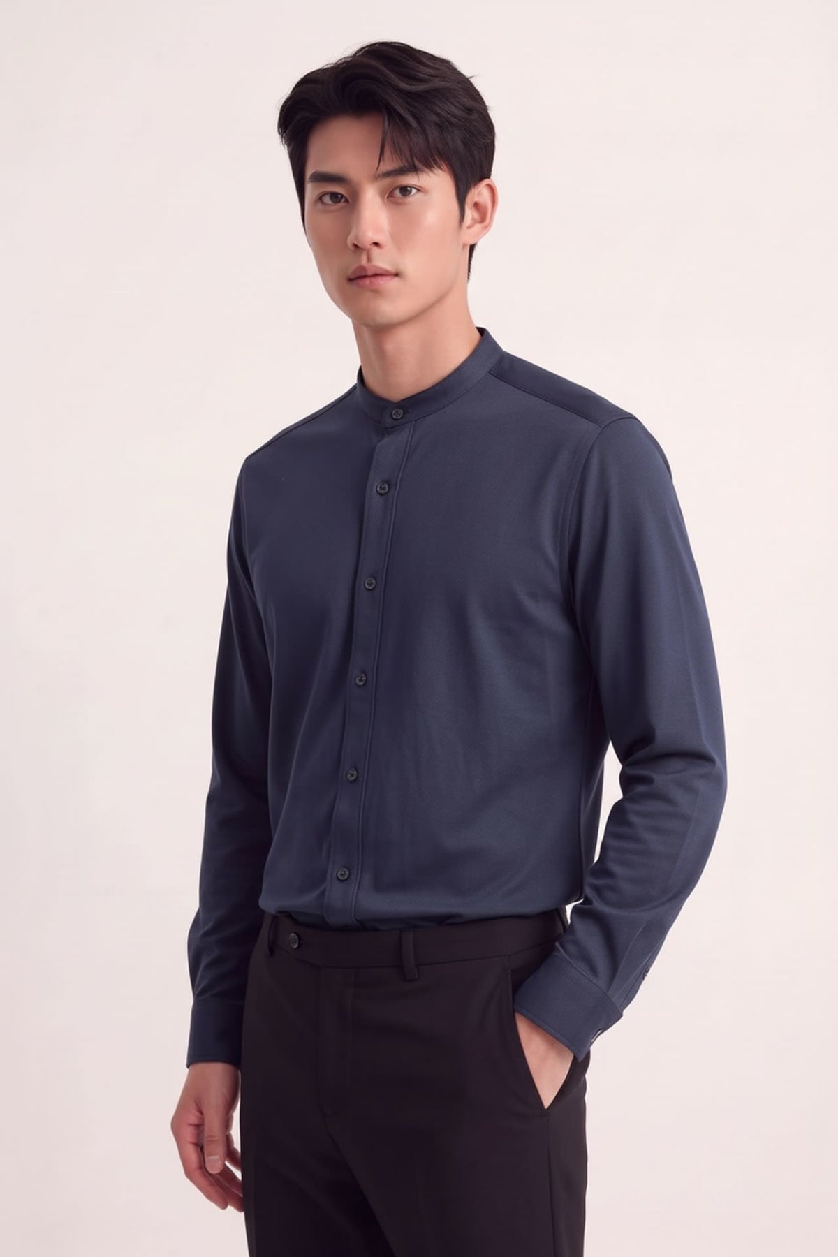 Poly Knit Comfort Fit Stand Collar Long Sleeve Shirt