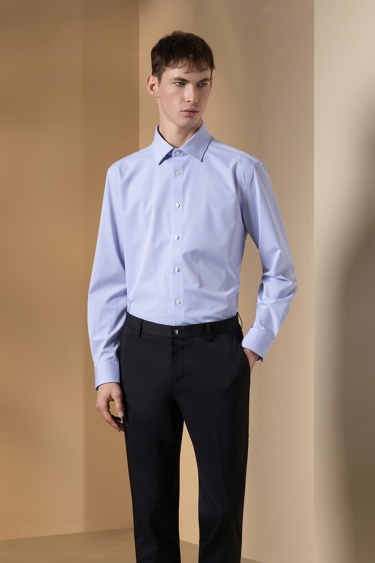 Non-Iron Dry Stretch Stripe Smart Fit Long Sleeve Shirt