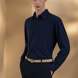 Wool Blend Twill Relax Fit Long Sleeve Casual Shirt