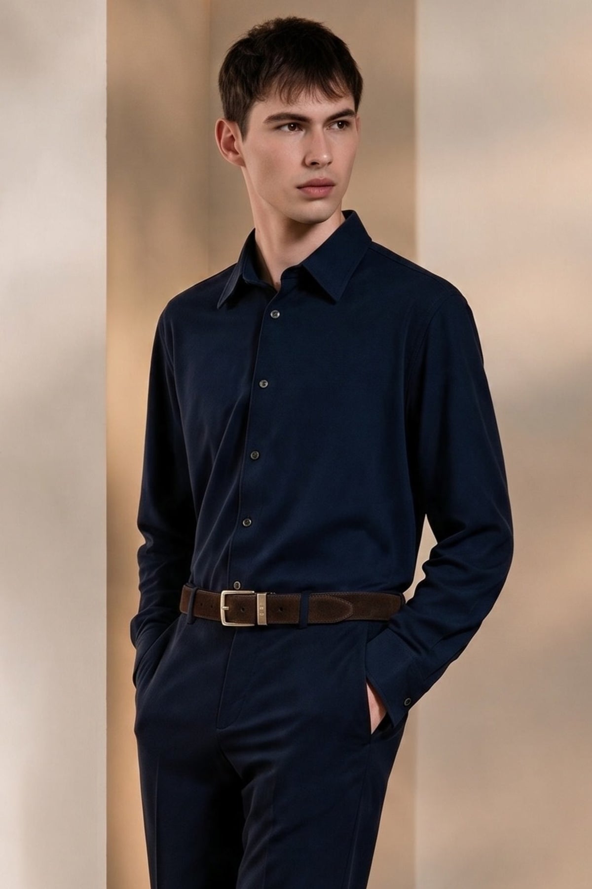 G2000 - Shirts - Wool Blend Twill Relax Fit Long Sleeve Casual Shirt - Relaxed - Dark Navy