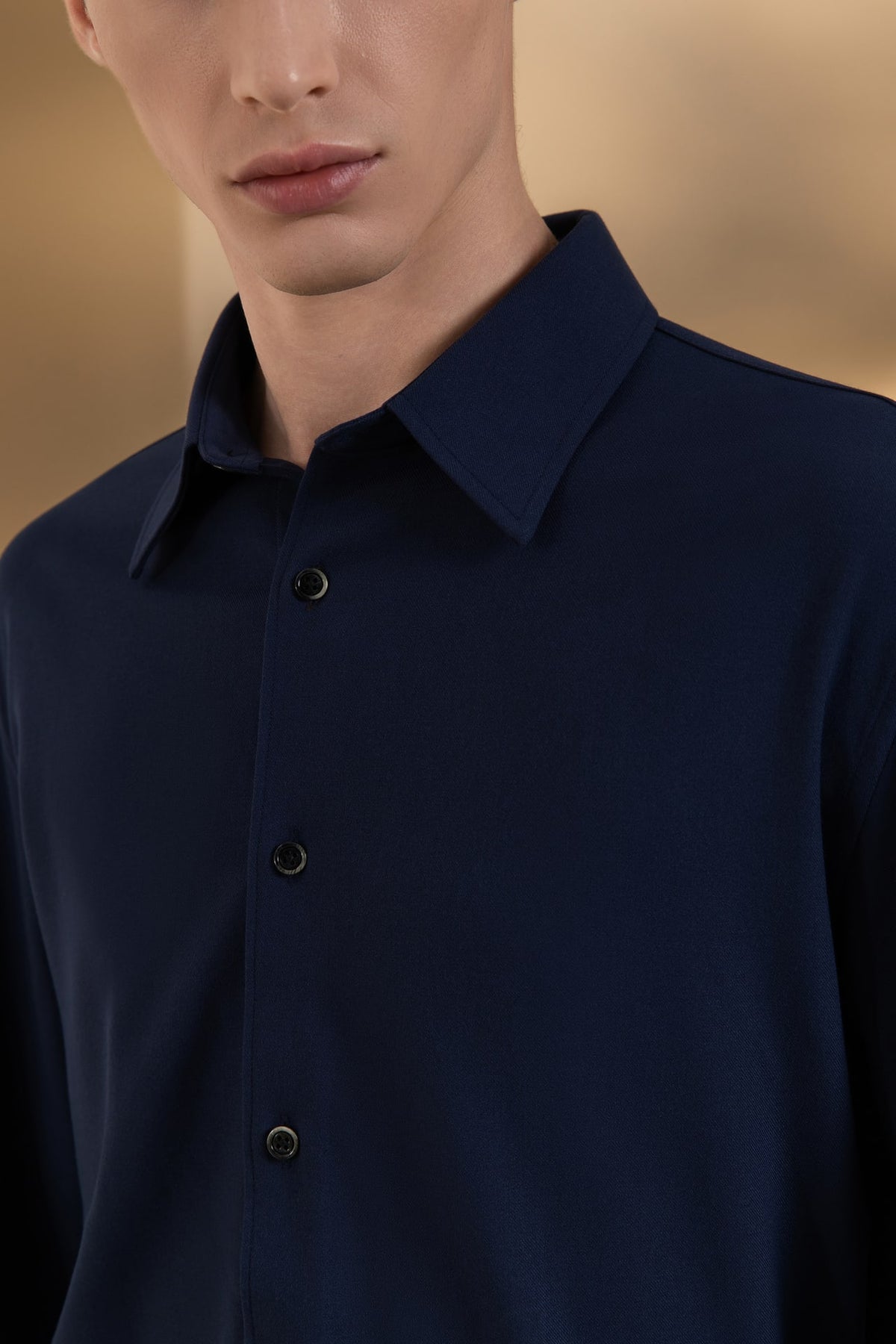 Wool Blend Twill Relax Fit Long Sleeve Casual Shirt