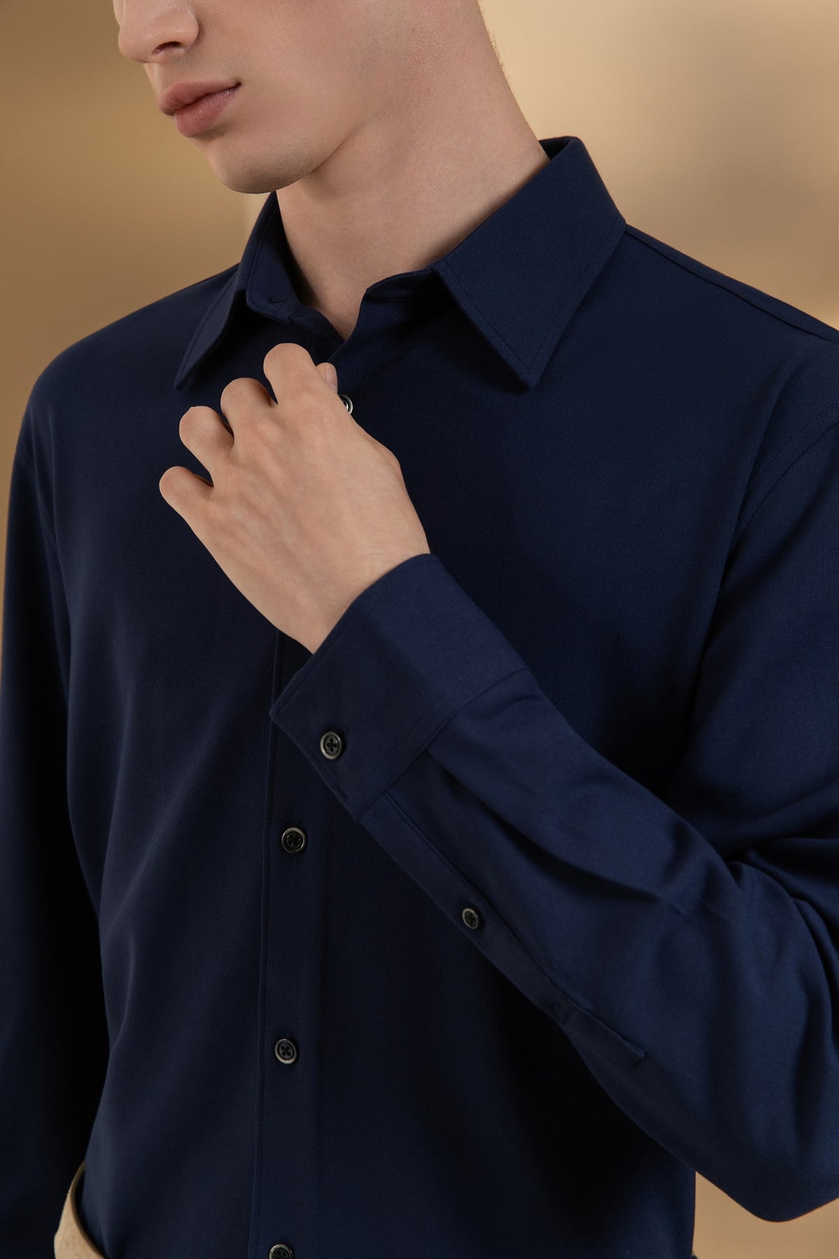 Wool Blend Twill Relax Fit Long Sleeve Casual Shirt