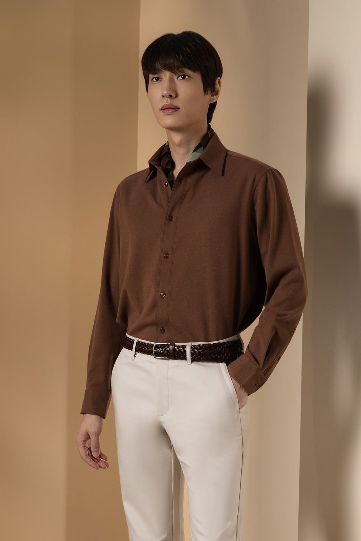 2 Side Brush Twill Comfort Fit Long Sleeve Casual Shirt