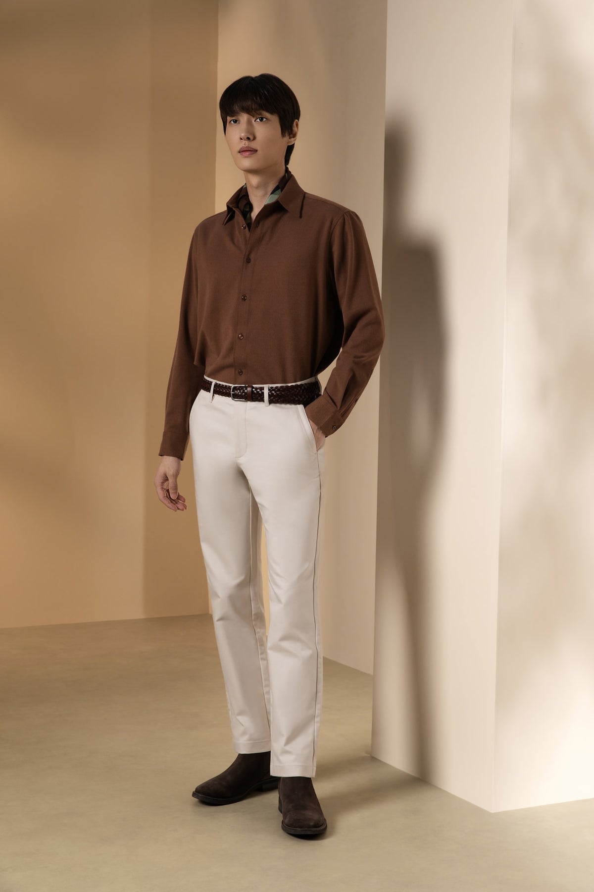 2 Side Brush Twill Comfort Fit Long Sleeve Casual Shirt