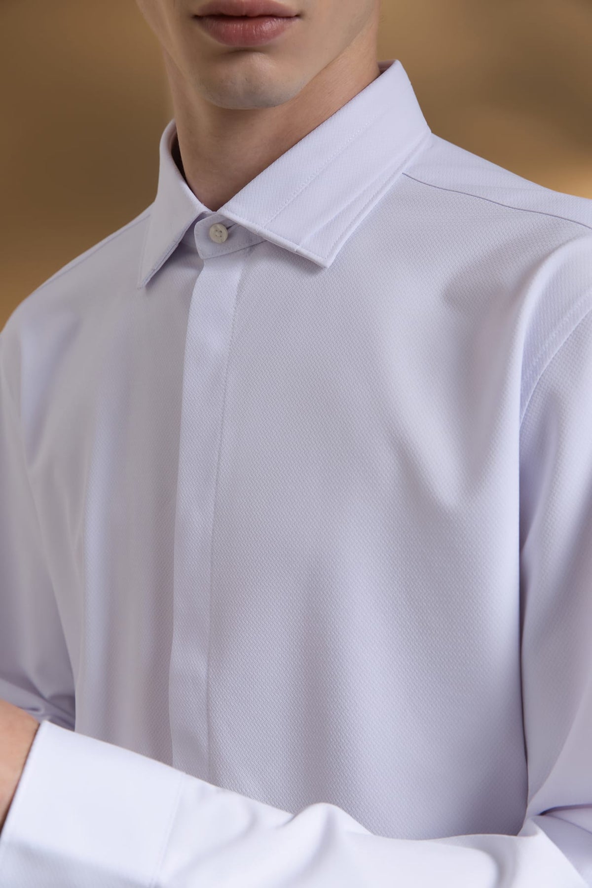 Non-Iron Dry Stretch Herringbone Smart Fit Long Sleeve Shirt