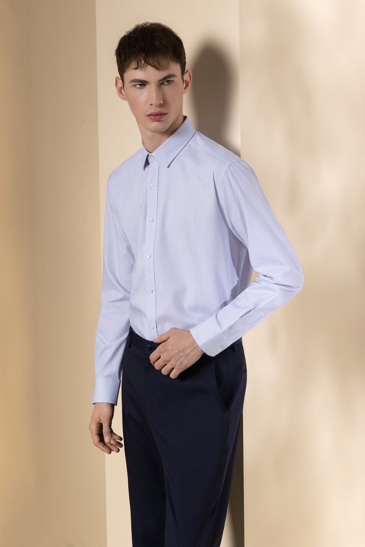 Non-Iron Three Proof Finish Stripe Smart Fit Long Sleeve Shirt