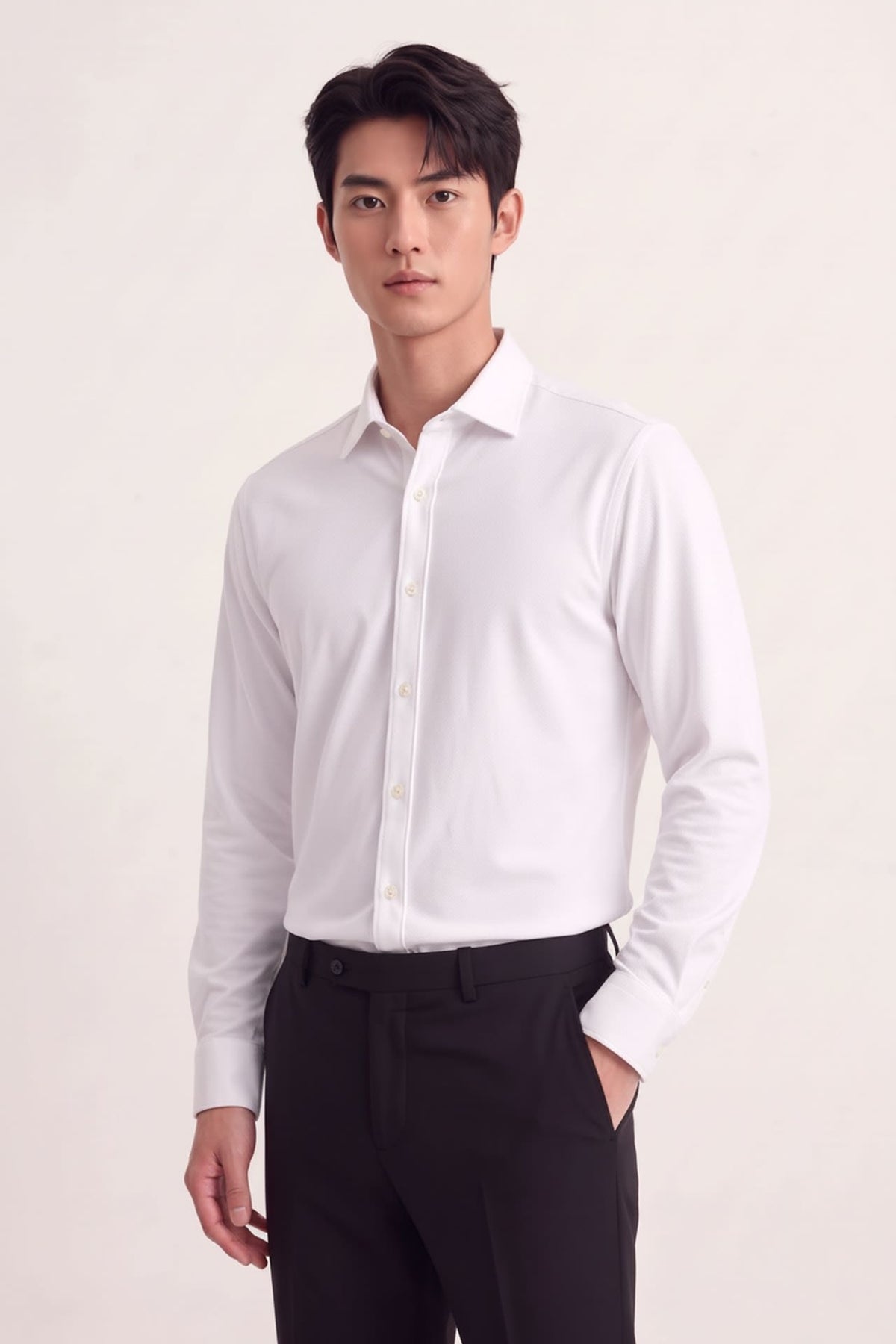 Easy Ironing Opaque UV Protection Dobby Texture Slim Fit Long Sleeve Shirt