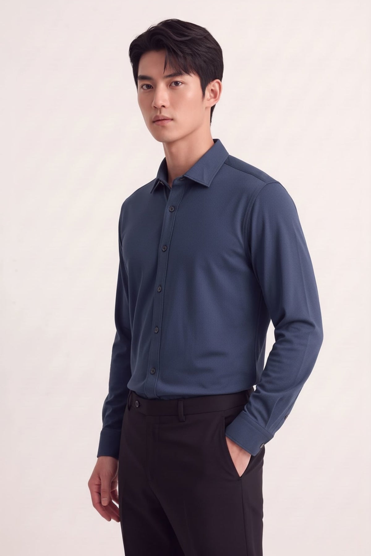 Easy Ironing Opaque UV Protection Dobby Texture Slim Fit Long Sleeve Shirt