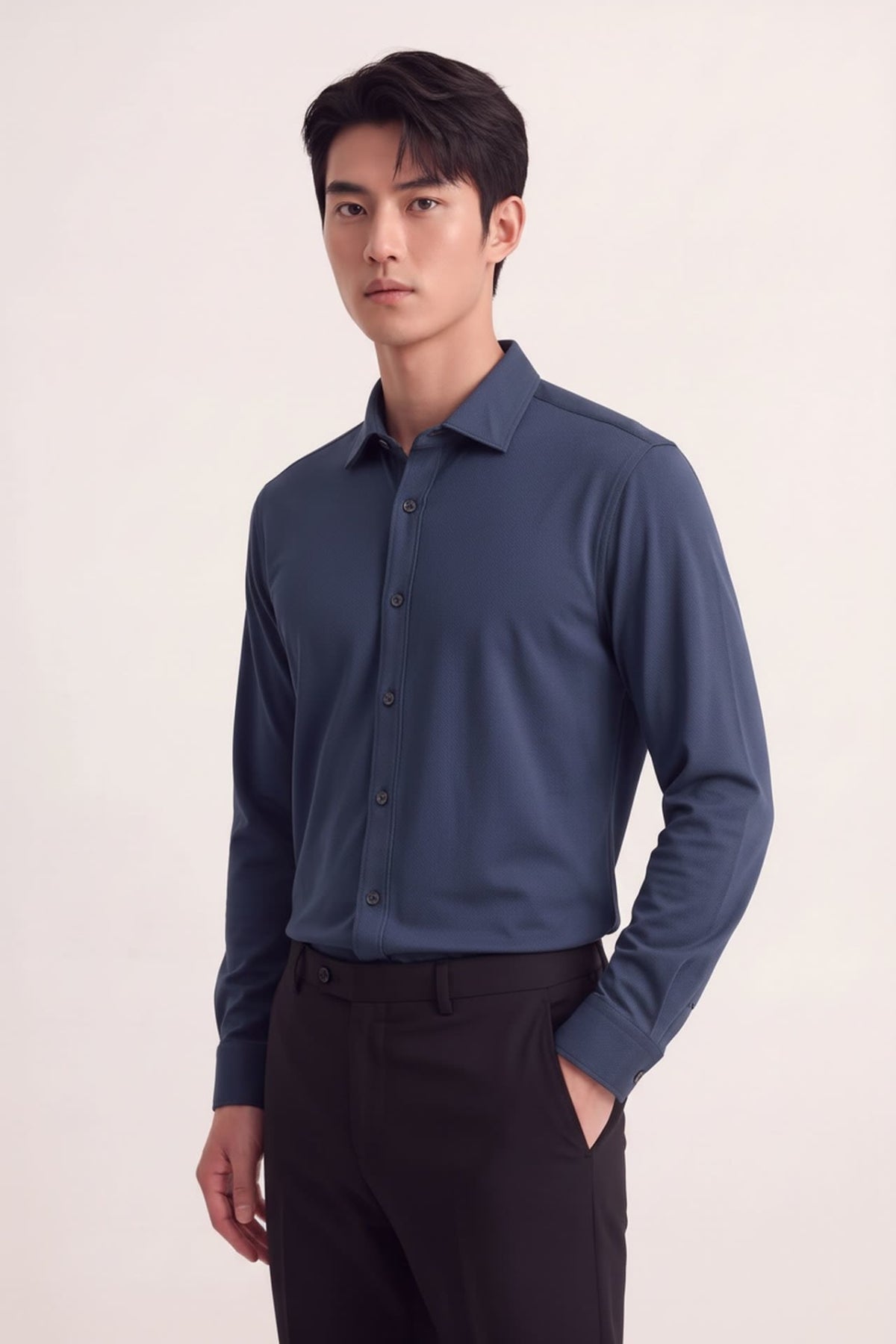 Easy Ironing Opaque UV Protection Dobby Texture Slim Fit Long Sleeve Shirt