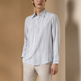 Chenille Stripe Texture Comfort Fit Long Sleeve Casual Shirt
