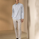 Chenille Stripe Texture Comfort Fit Long Sleeve Casual Shirt