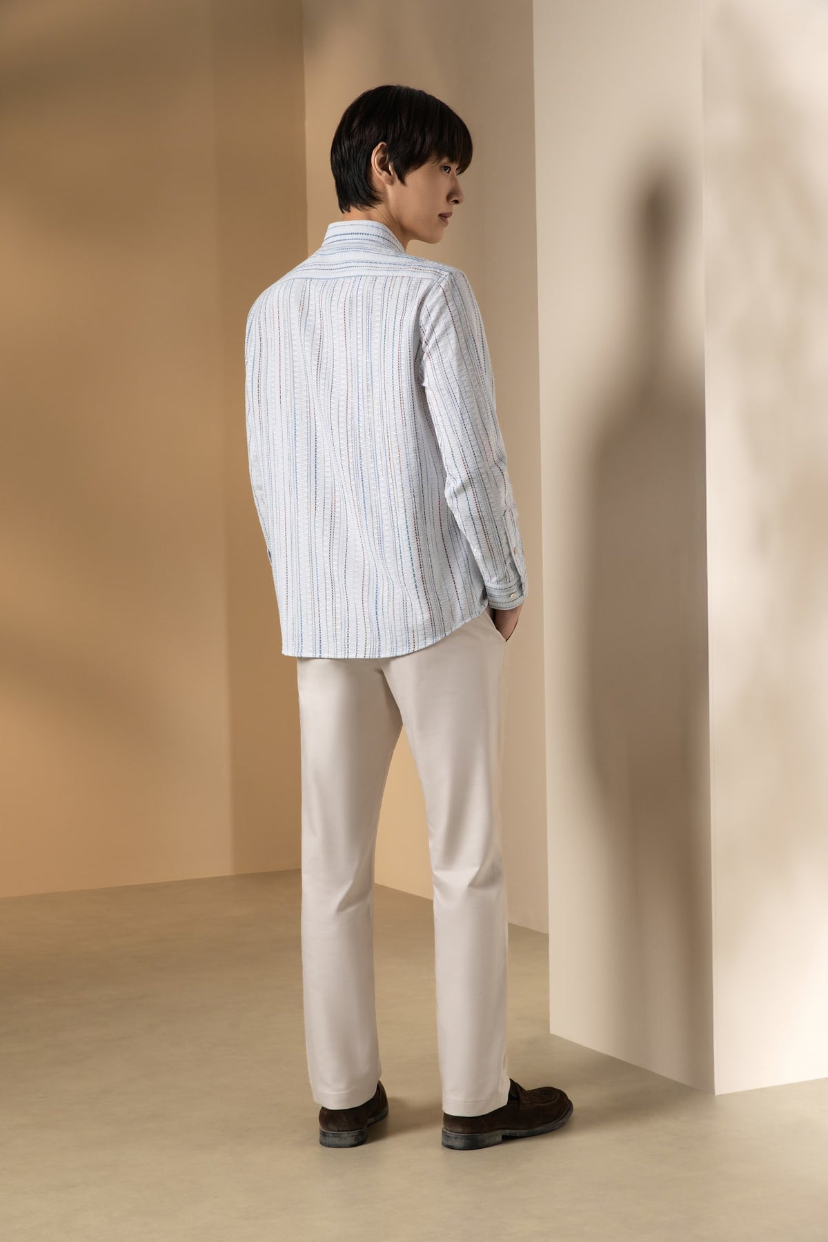 Chenille Stripe Texture Comfort Fit Long Sleeve Casual Shirt
