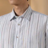 Chenille Stripe Texture Comfort Fit Long Sleeve Casual Shirt