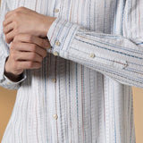 Chenille Stripe Texture Comfort Fit Long Sleeve Casual Shirt