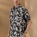 Non-Iron Pure Cotton Geometric Leaves Print Relax Fit Short Sleeve Casual Shirt