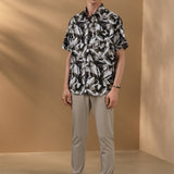 Non-Iron Pure Cotton Geometric Leaves Print Relax Fit Short Sleeve Casual Shirt