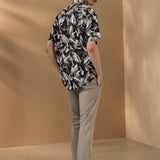 Non-Iron Pure Cotton Geometric Leaves Print Relax Fit Short Sleeve Casual Shirt