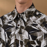 Non-Iron Pure Cotton Geometric Leaves Print Relax Fit Short Sleeve Casual Shirt