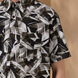 Non-Iron Pure Cotton Geometric Leaves Print Relax Fit Short Sleeve Casual Shirt