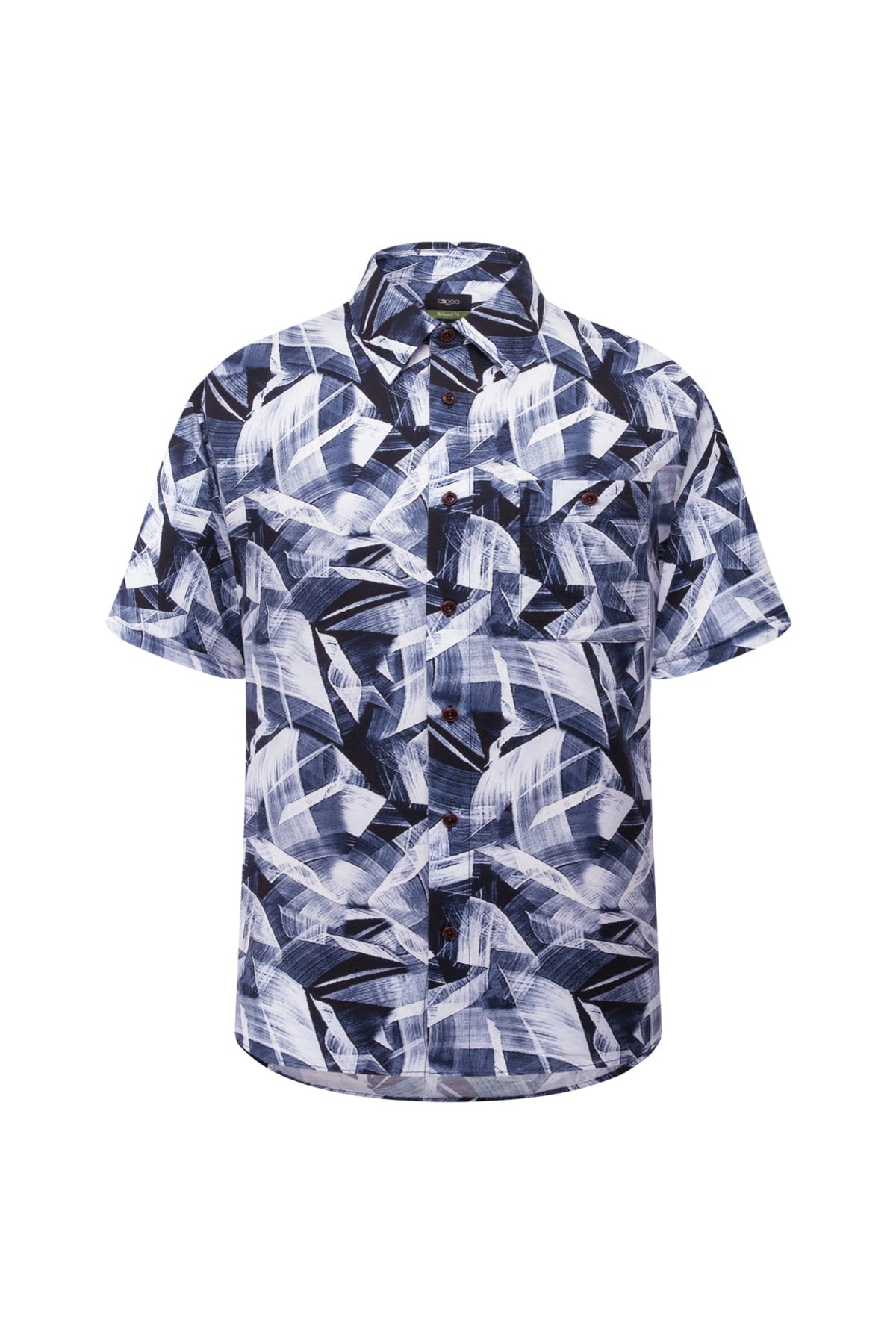Non-Iron Pure Cotton Geometric Leaves Print Relax Fit Short Sleeve Casual Shirt