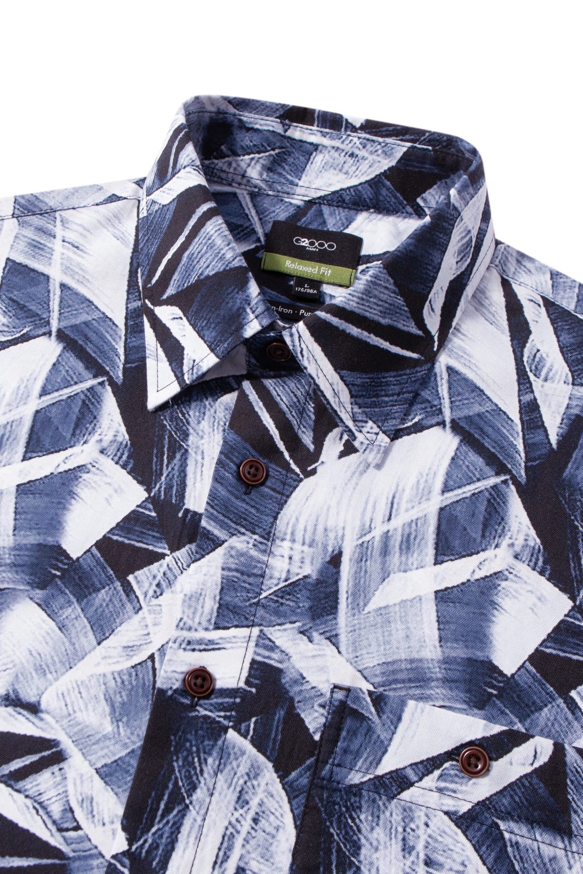 Non-Iron Pure Cotton Geometric Leaves Print Relax Fit Short Sleeve Casual Shirt