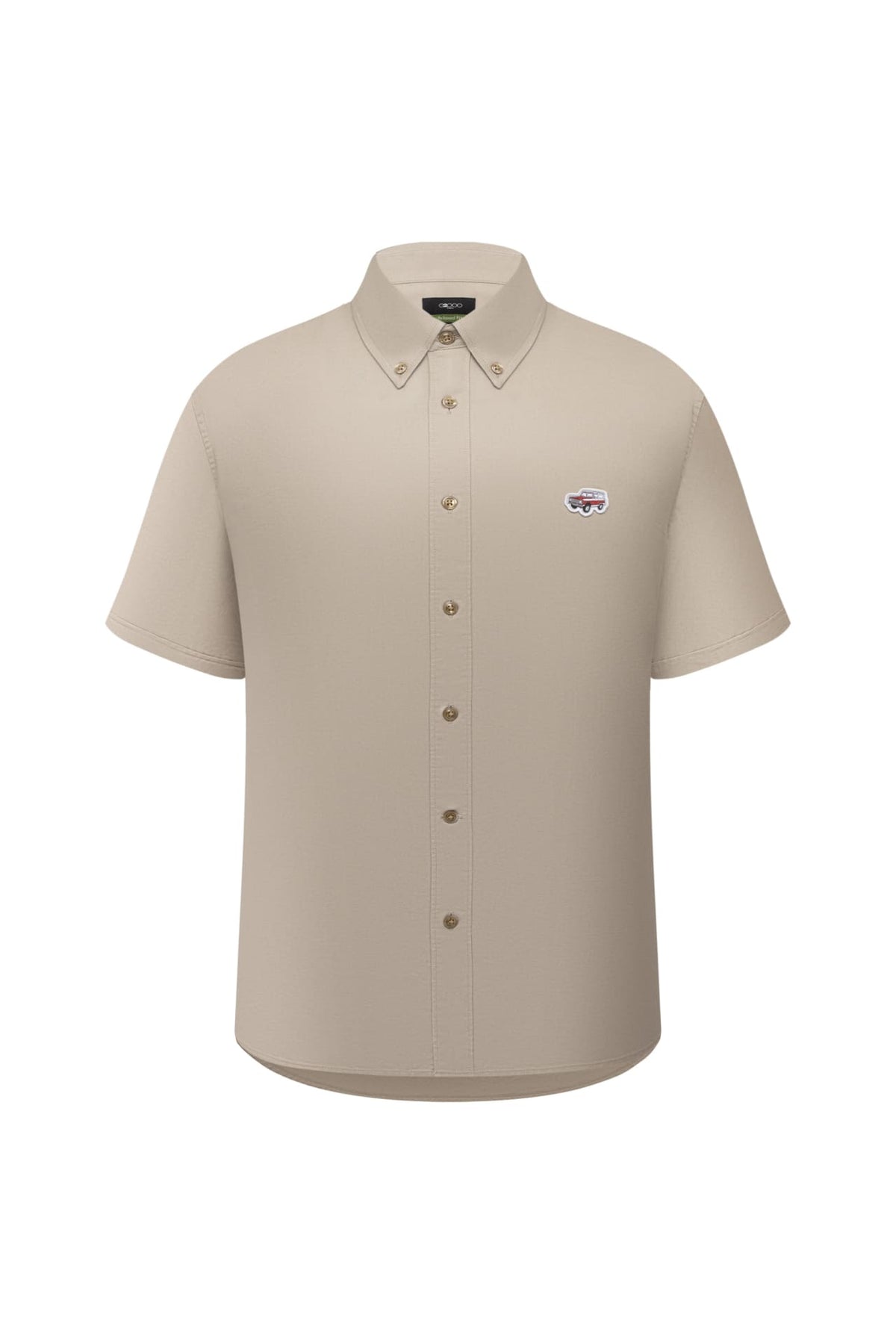 G2000 - Shirts - Pure Cotton Oxford Relax Fit Short Sleeve Casual Shirt with Logo - Relaxed - Beige