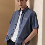 Pure Cotton Oxford Relax Fit Short Sleeve Casual Shirt with Logo