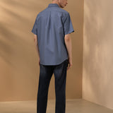 Pure Cotton Oxford Relax Fit Short Sleeve Casual Shirt with Logo