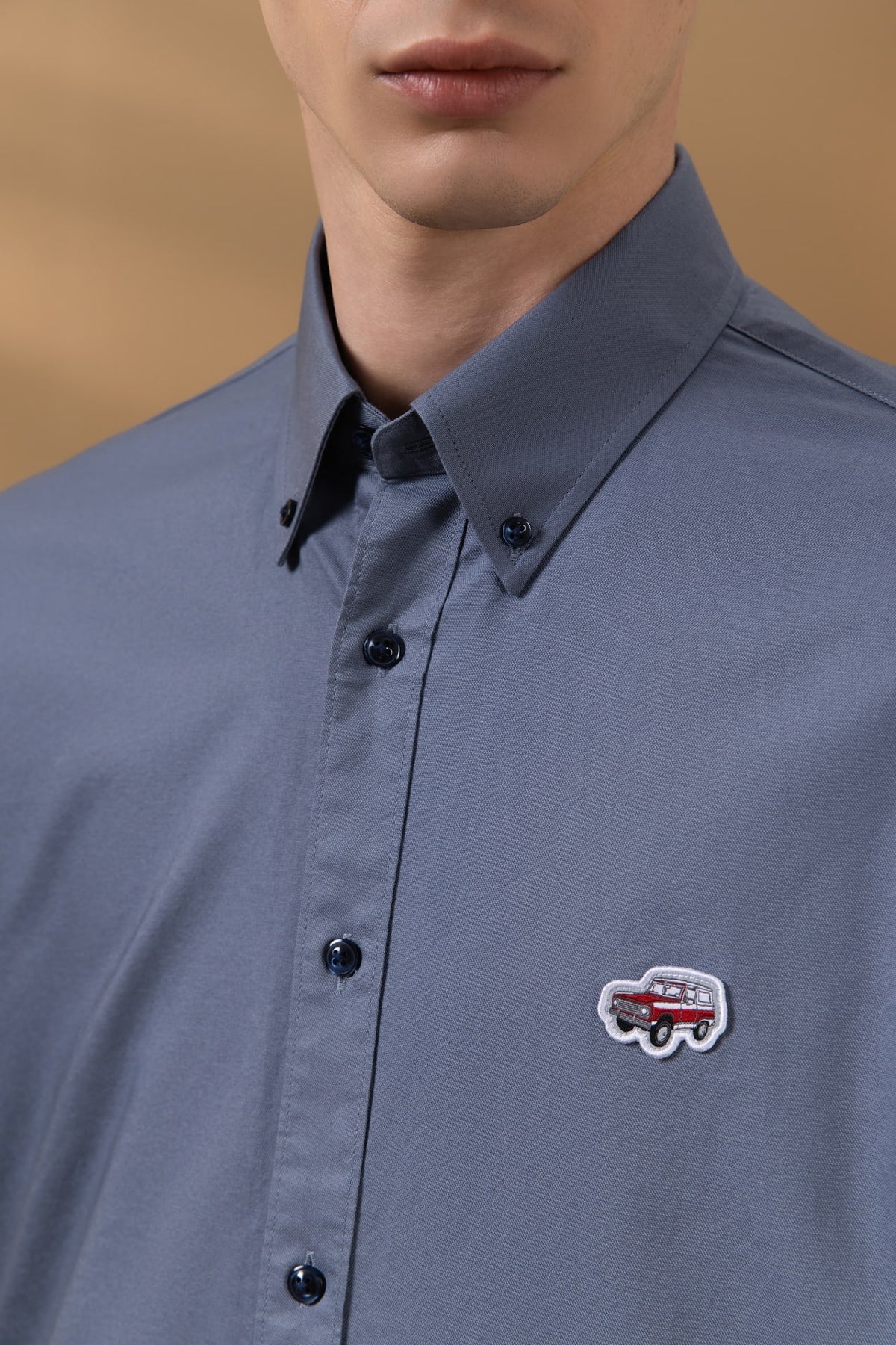 Pure Cotton Oxford Relax Fit Short Sleeve Casual Shirt with Logo