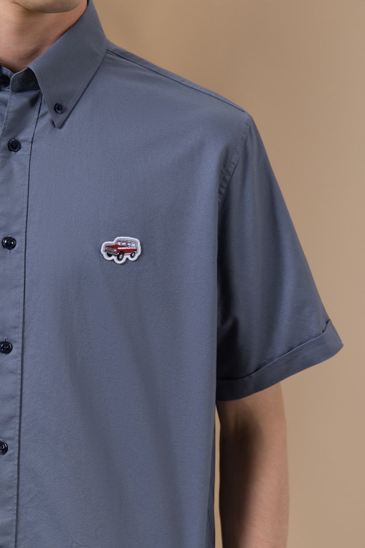 Pure Cotton Oxford Relax Fit Short Sleeve Casual Shirt with Logo