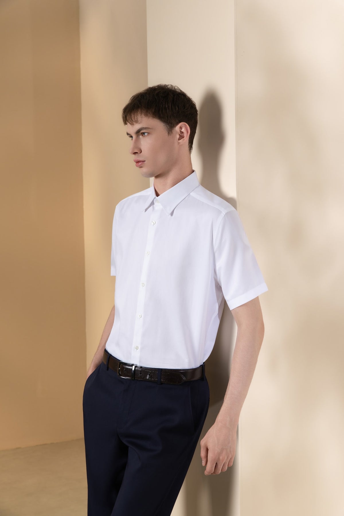 Non-Iron Cotton Blend Dobby Twill Smart Fit Short Sleeve Shirt