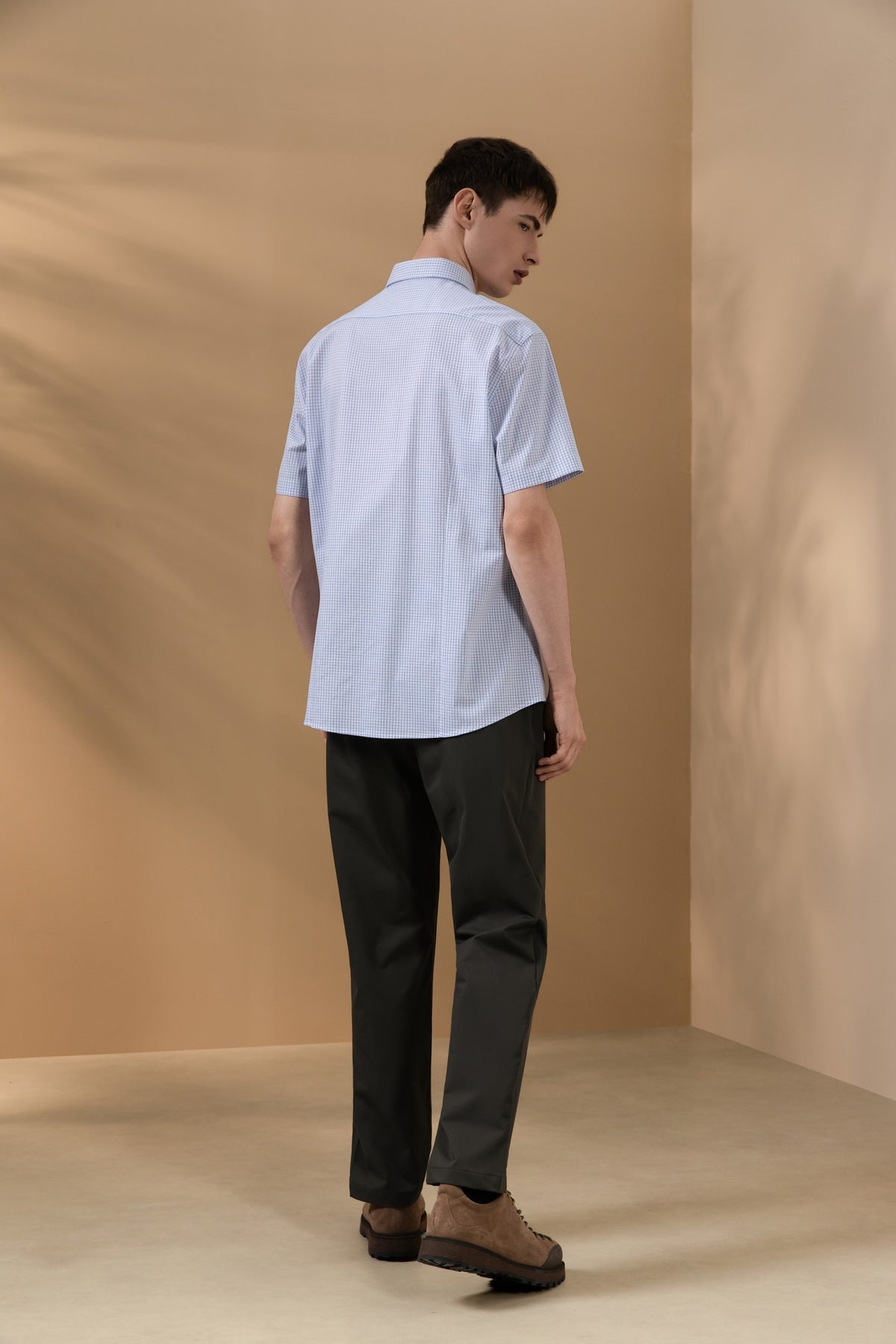 Non-Iron Easy Care Cotton Blend Stretch Check Smart Fit Short Sleeve Shirt