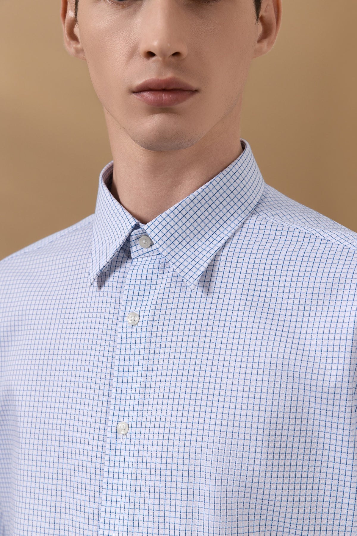 Non-Iron Easy Care Cotton Blend Stretch Check Smart Fit Short Sleeve Shirt