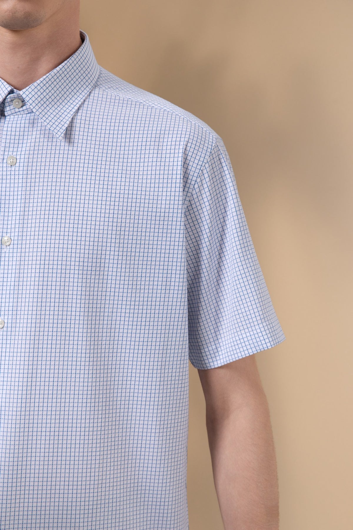 Non-Iron Easy Care Cotton Blend Stretch Check Smart Fit Short Sleeve Shirt