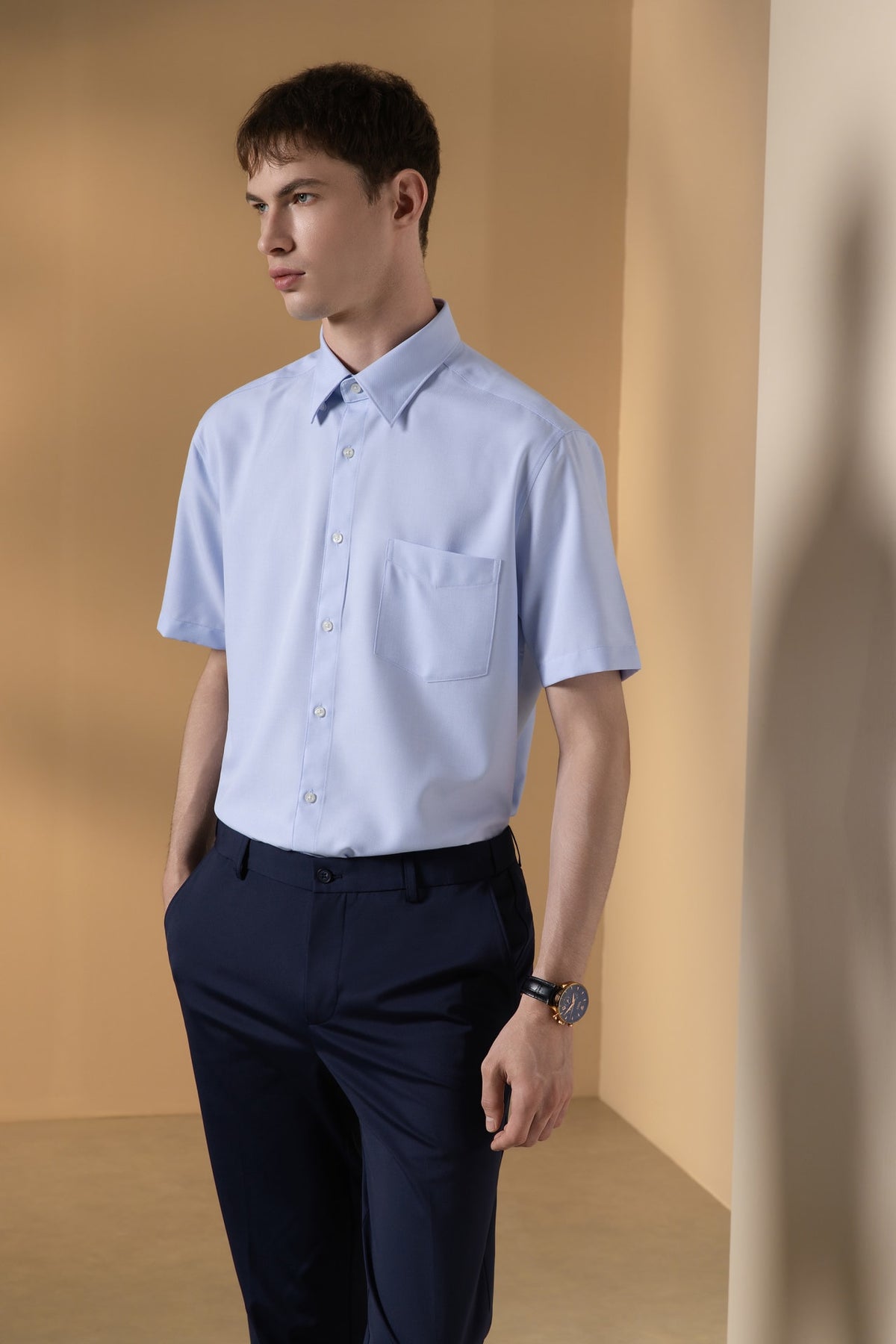 Non-Iron Dry 2-Tone Oxford Smart Fit Short Sleeve Shirt