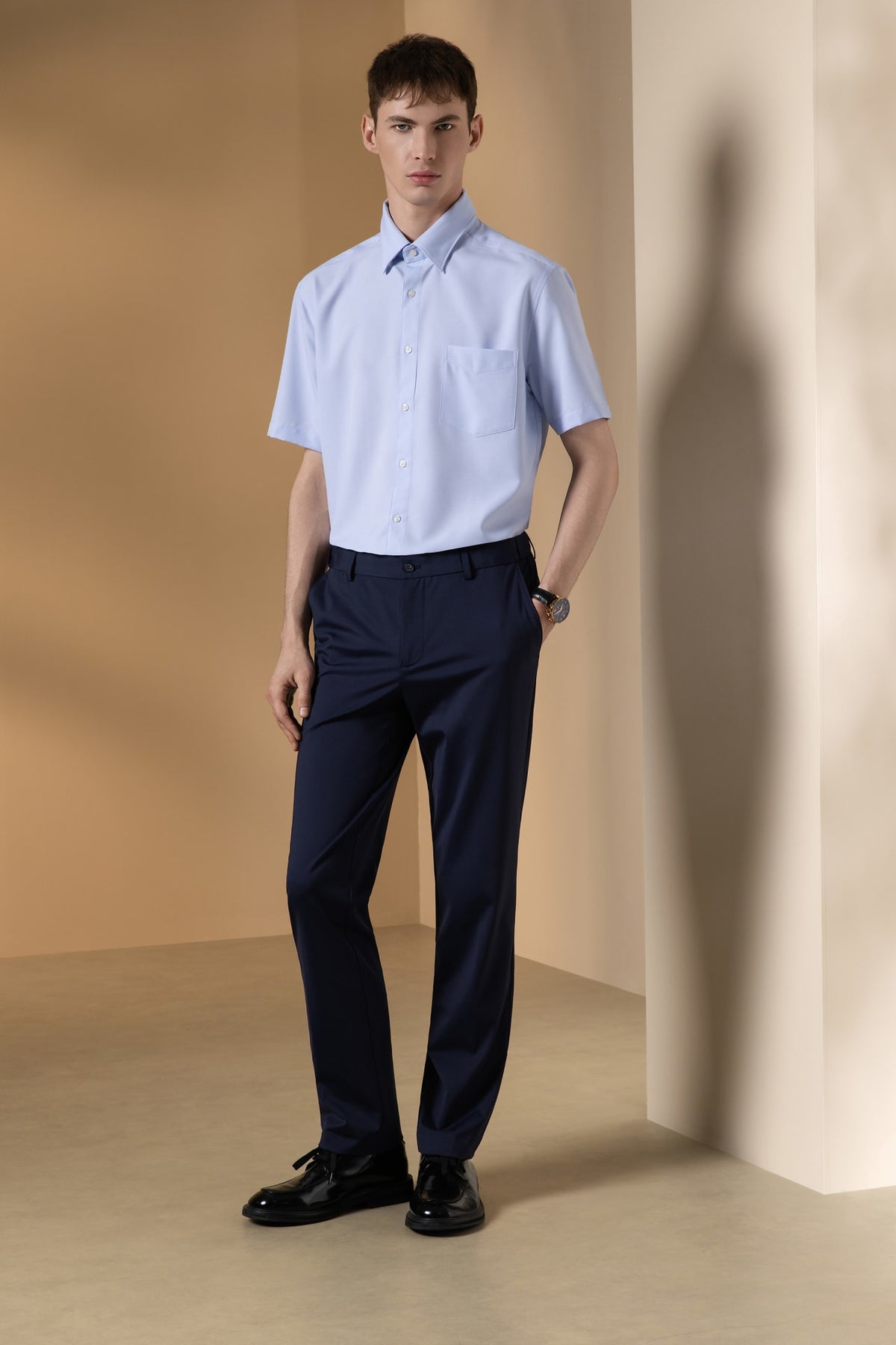 Non-Iron Dry 2-Tone Oxford Smart Fit Short Sleeve Shirt