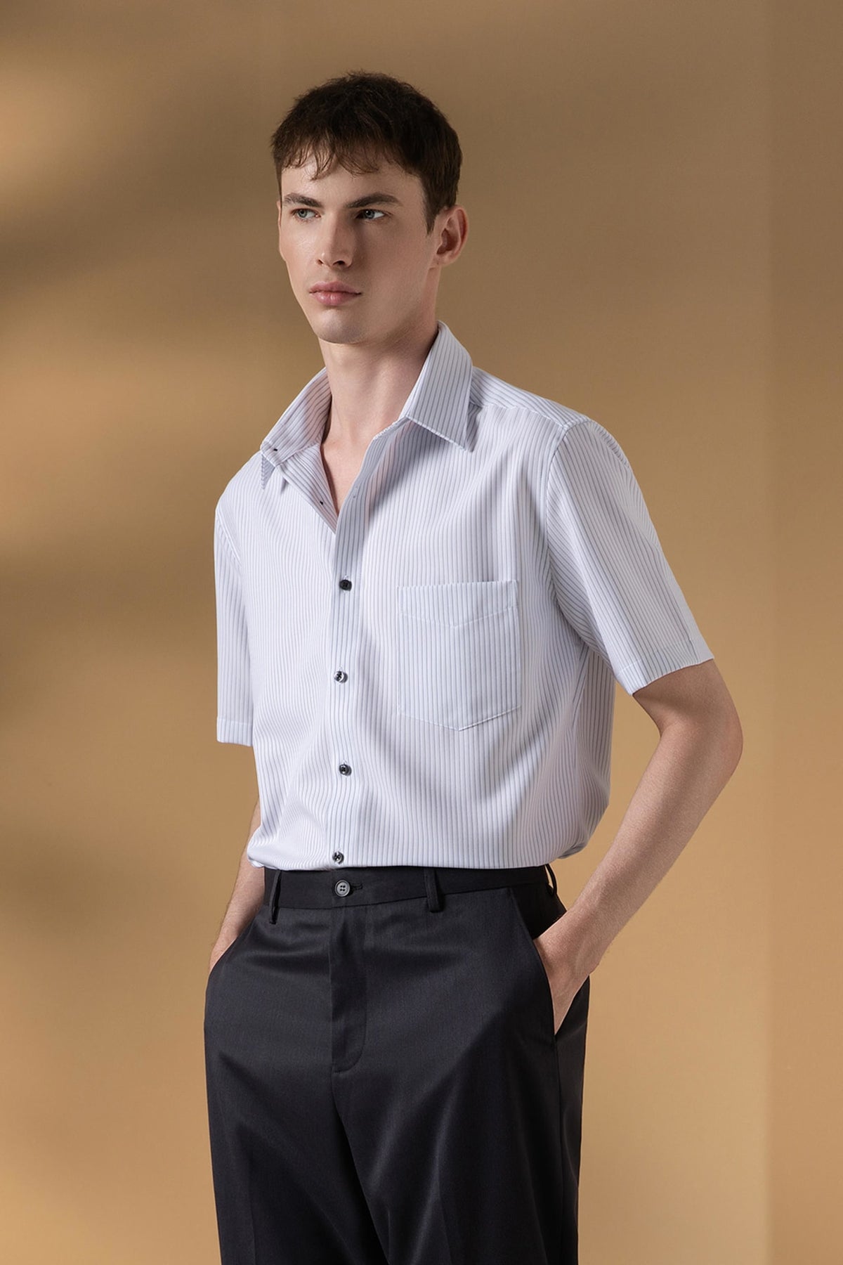 Non-Iron Dry Stripe Smart Fit Short Sleeve Shirt