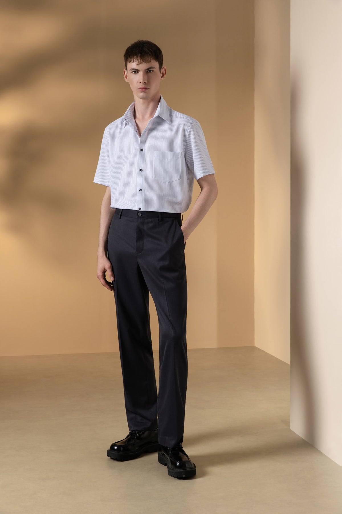 Non-Iron Dry Stripe Smart Fit Short Sleeve Shirt