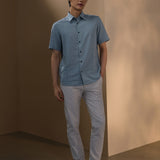Linen Blend Comfort Fit Short Sleeve Casual Shirt