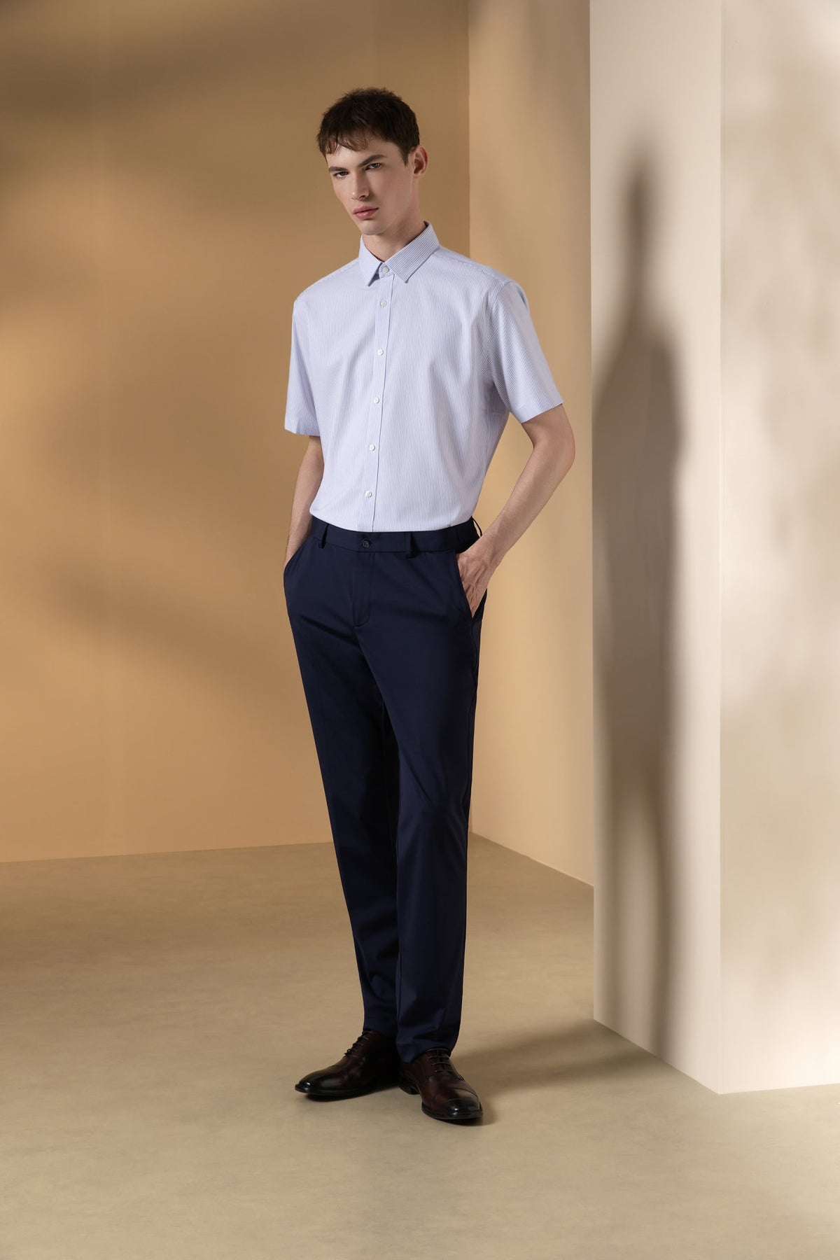Non-Iron Three Proof Finish Stripe Smart Fit Short Sleeve Shirt