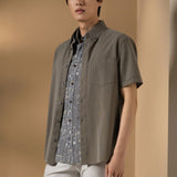 Lyocell Blend Stripe Comfor Fit Short Sleeve Casual Shirt