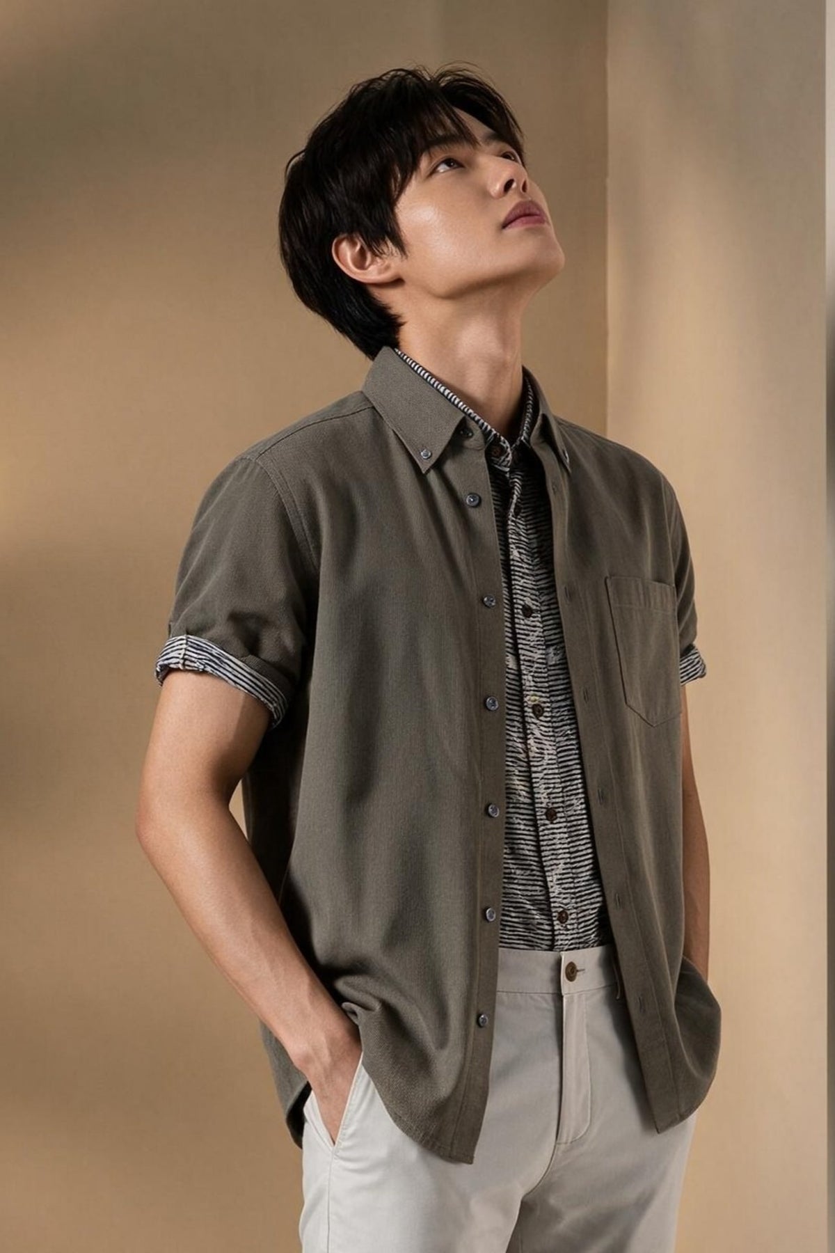 G2000 - Shirts - Lyocell Blend Stripe Comfor Fit Short Sleeve Casual Shirt - Comfort - Dusty Green