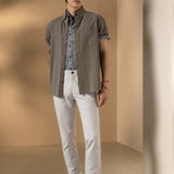Lyocell Blend Stripe Comfor Fit Short Sleeve Casual Shirt