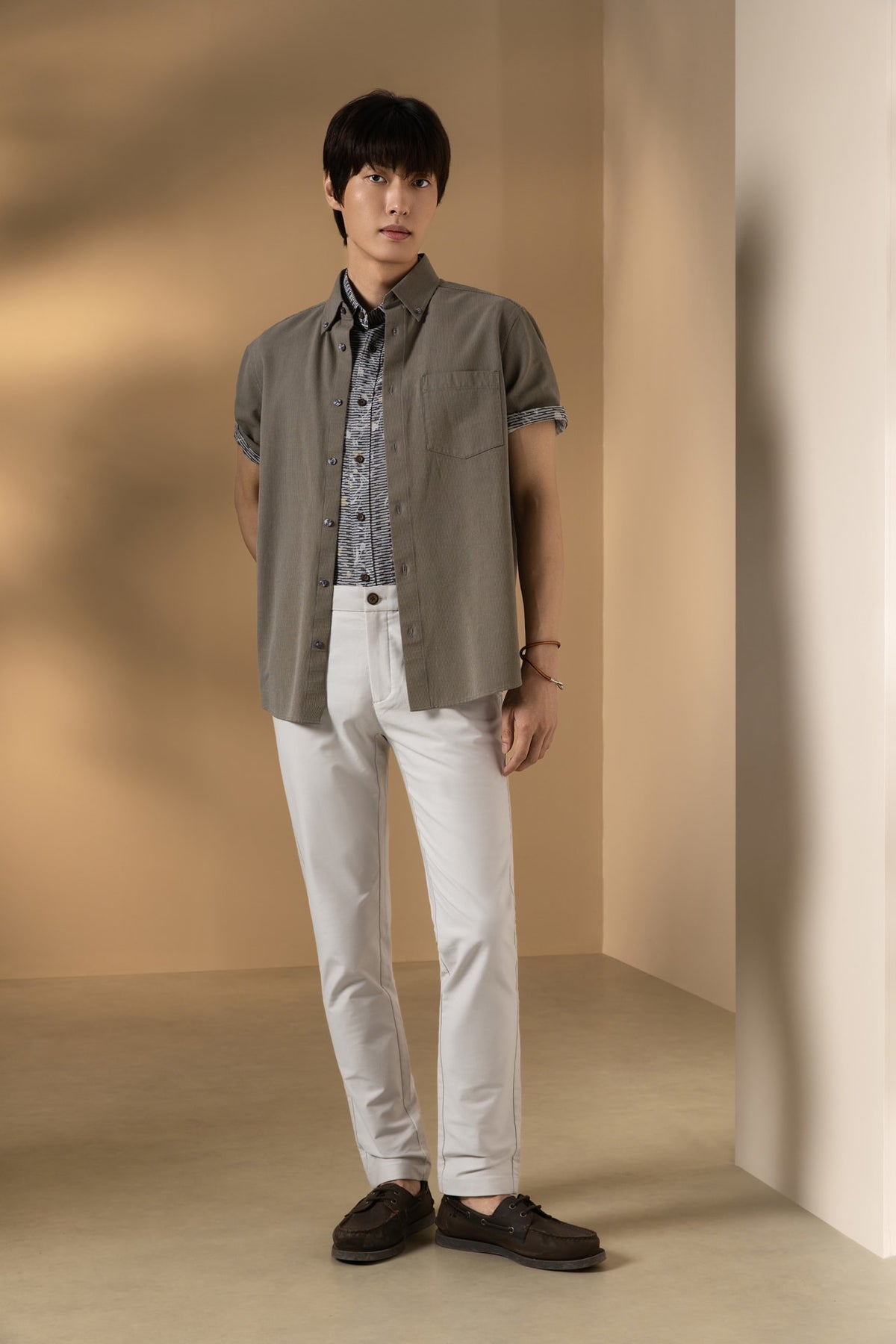 Lyocell Blend Stripe Comfor Fit Short Sleeve Casual Shirt