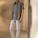 Lyocell Blend Stripe Comfor Fit Short Sleeve Casual Shirt