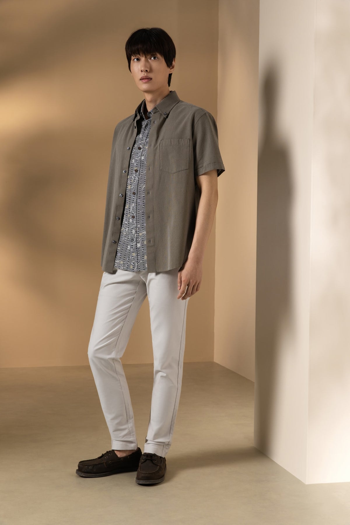 Lyocell Blend Stripe Comfor Fit Short Sleeve Casual Shirt
